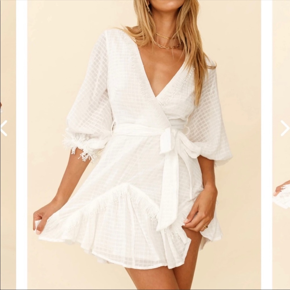 Flyin’ Solo Fringe Trim Waist Tie Dress White